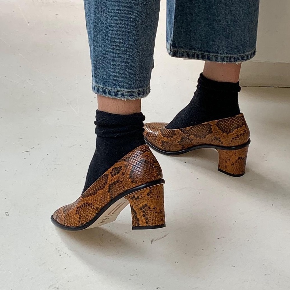 Miista Bernadette Citrine Snake Leather Mid-heels